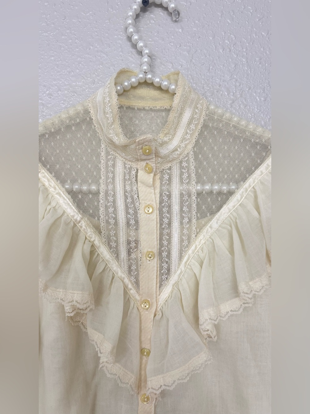 Vintage Gunne Sax Jessica McClintock Lace Victorian Blouse Ivory XS-S - Picture 2 of 8